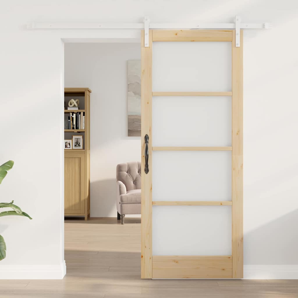 Porta Scorrevole con Set di Hardware 'ORKDAL'Legno Massello e Vetro 3331913