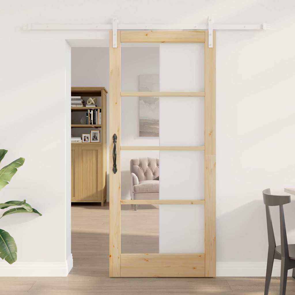 Porta Scorrevole  con Set di Ferramenta 'ORKDAL'Legno Solido e Vetro 3331919