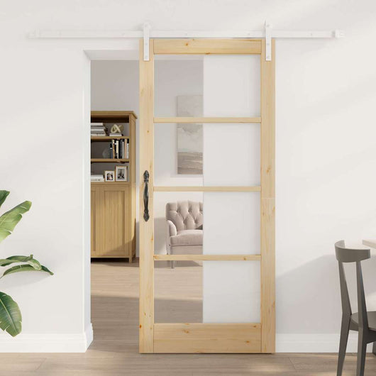 Porta Scorrevole  con Set di Ferramenta 'ORKDAL'Legno Solido e Vetro 3331919