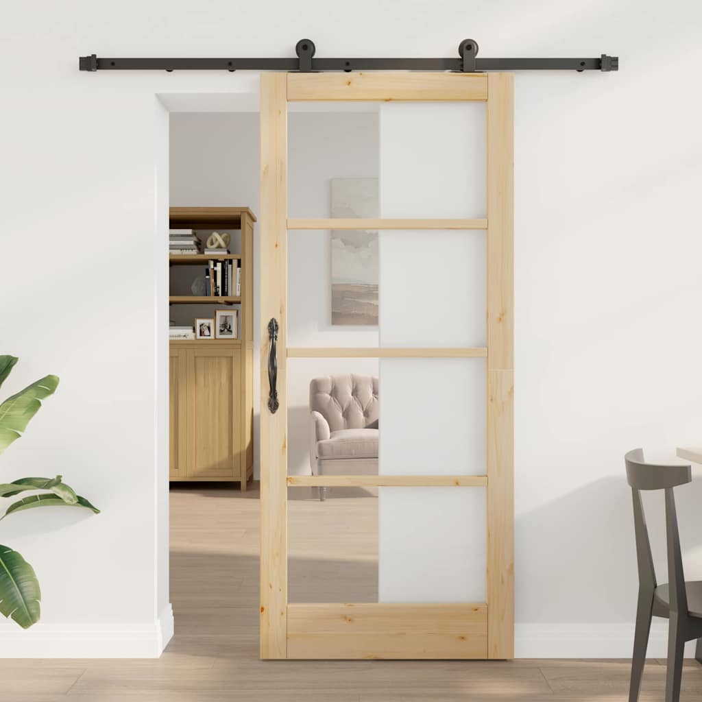 Porta Scorrevole  con Set di Ferramenta 'ORKDAL'Legno Massello e Vetro 3332003