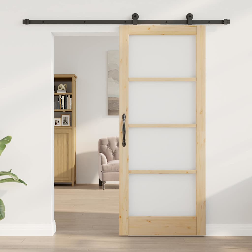 Porta Scorrevole  con Set di Accessori 'ORKDAL'Legno Solido e Vetro 3332025