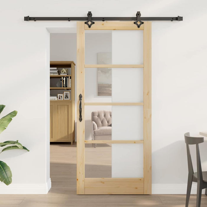 Porta Scorrevole  con Set Hardware 'ORKDAL'Legno Massello e Vetro 3332171