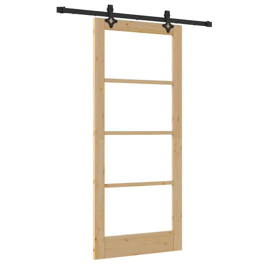 Porta Scorrevole  con Set di Accessori 86x198.5 cm Legno Massello Pino 3332283