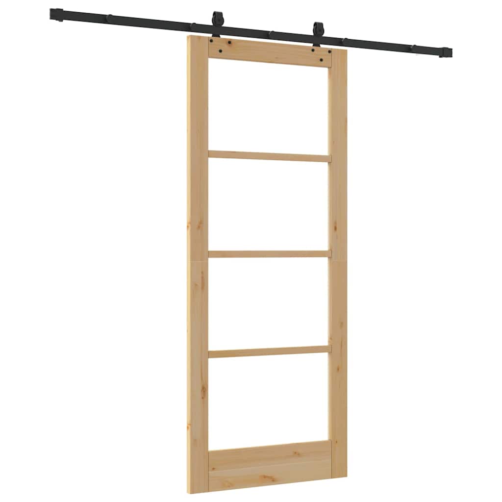 Porta Scorrevole  con Set di Ferramenta 83x202 cm in Legno Massello di Pino 3332305