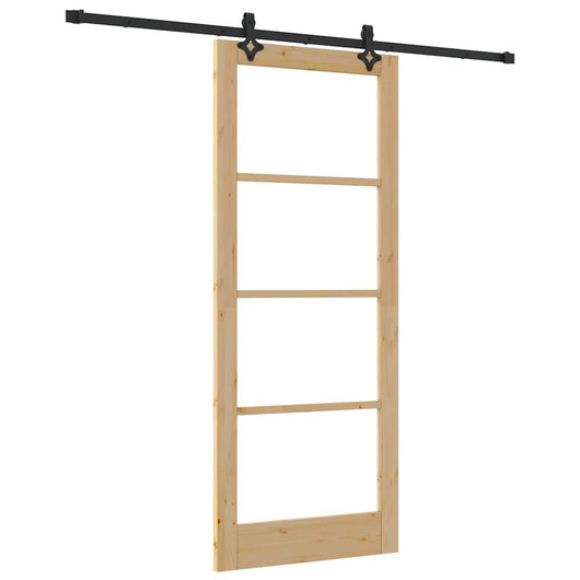 Porta Scorrevole  con Set di Hardware 86x211 cm Legno Massello di Pino 3332313