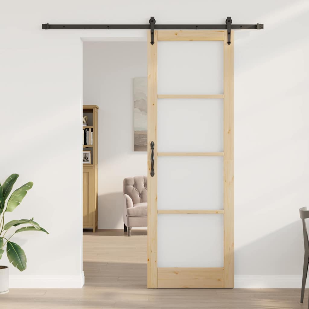 Set di Porta Scorrevole  con Ferramenta 78x232 cm Legno Massello di Pino 3332387