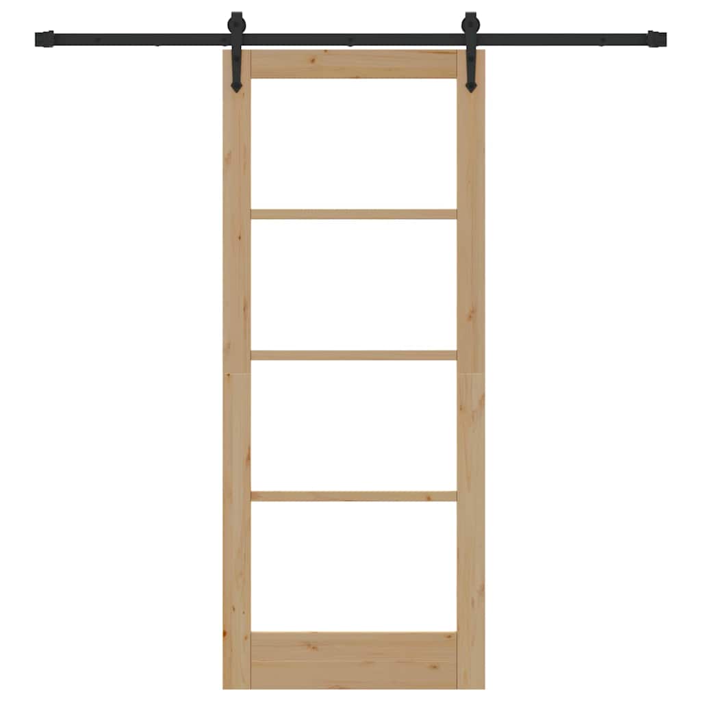 Porta Scorrevole con Set Ferramenta 83x202 cm in Legno Massello di Pino 3332389