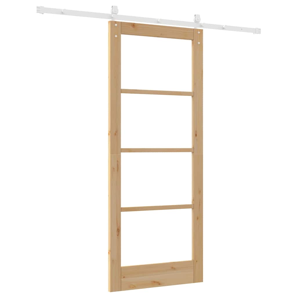 Porta Scorrevole  con Set Hardware 83x202 cm Legno Massello di Pino 3332417