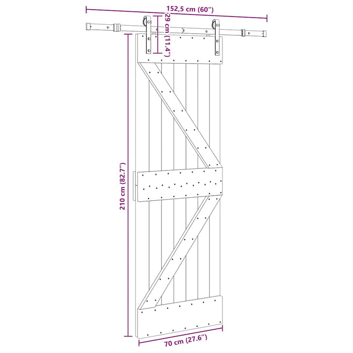Porta Scorrevole con Set Hardware 70x210 cm Legno Massello Pino 3332604