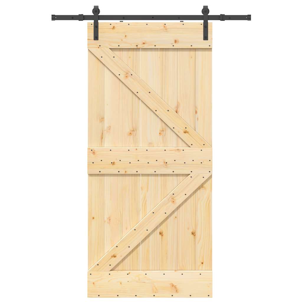 Porta Scorrevole con Set Hardware 96x210 cm Legno Massello Pino 3332606
