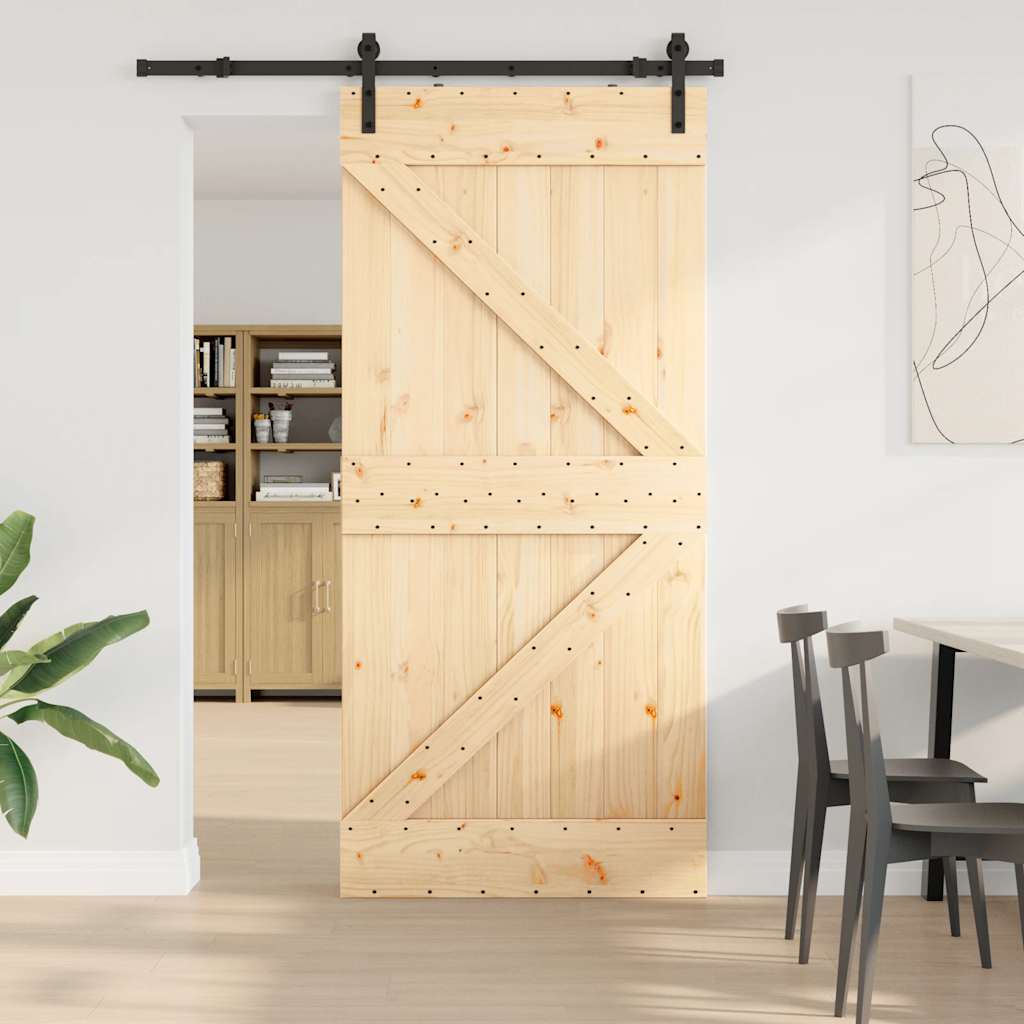 Porta Scorrevole con Set Hardware 96x210 cm Legno Massello Pino 3332606