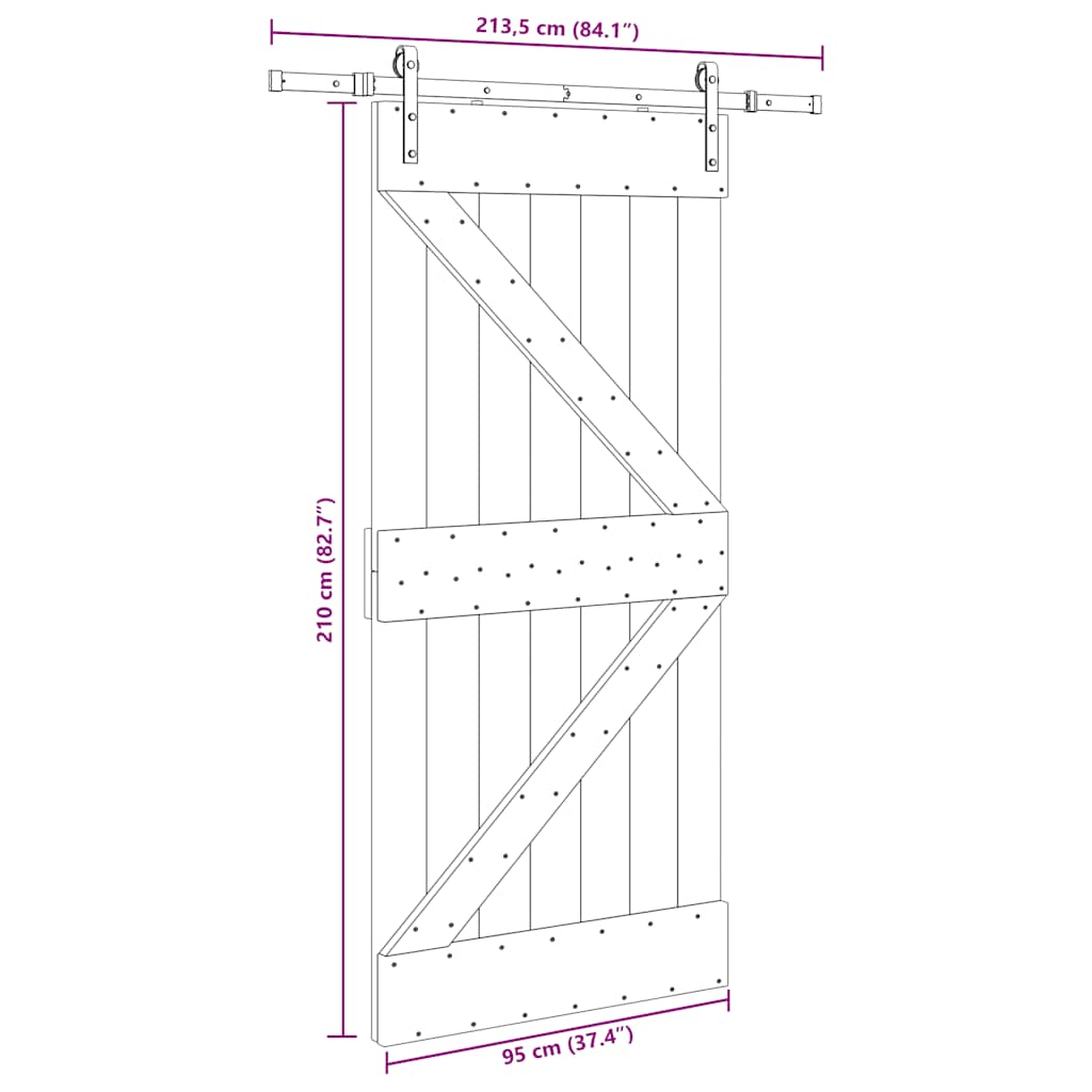 Porta Scorrevole con Set Hardware 96x210 cm Legno Massello Pino 3332606