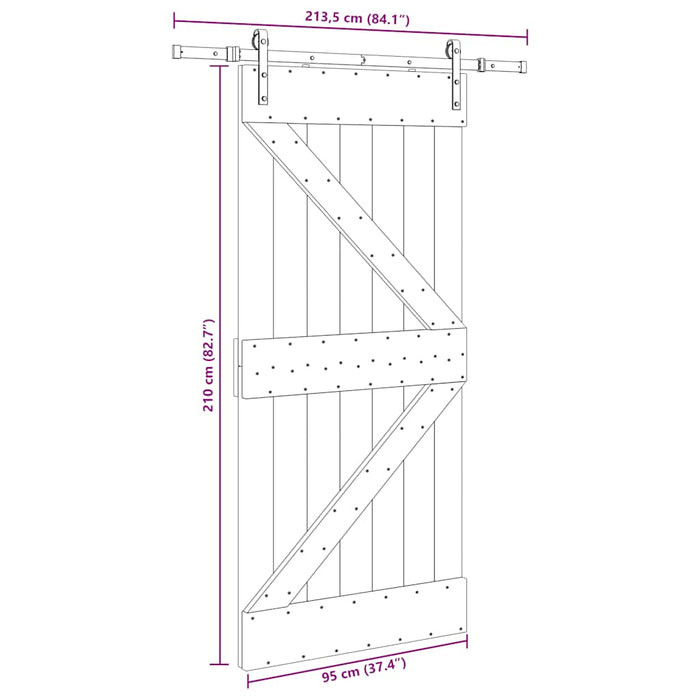 Porta Scorrevole con Set Hardware 96x210 cm Legno Massello Pino 3332606