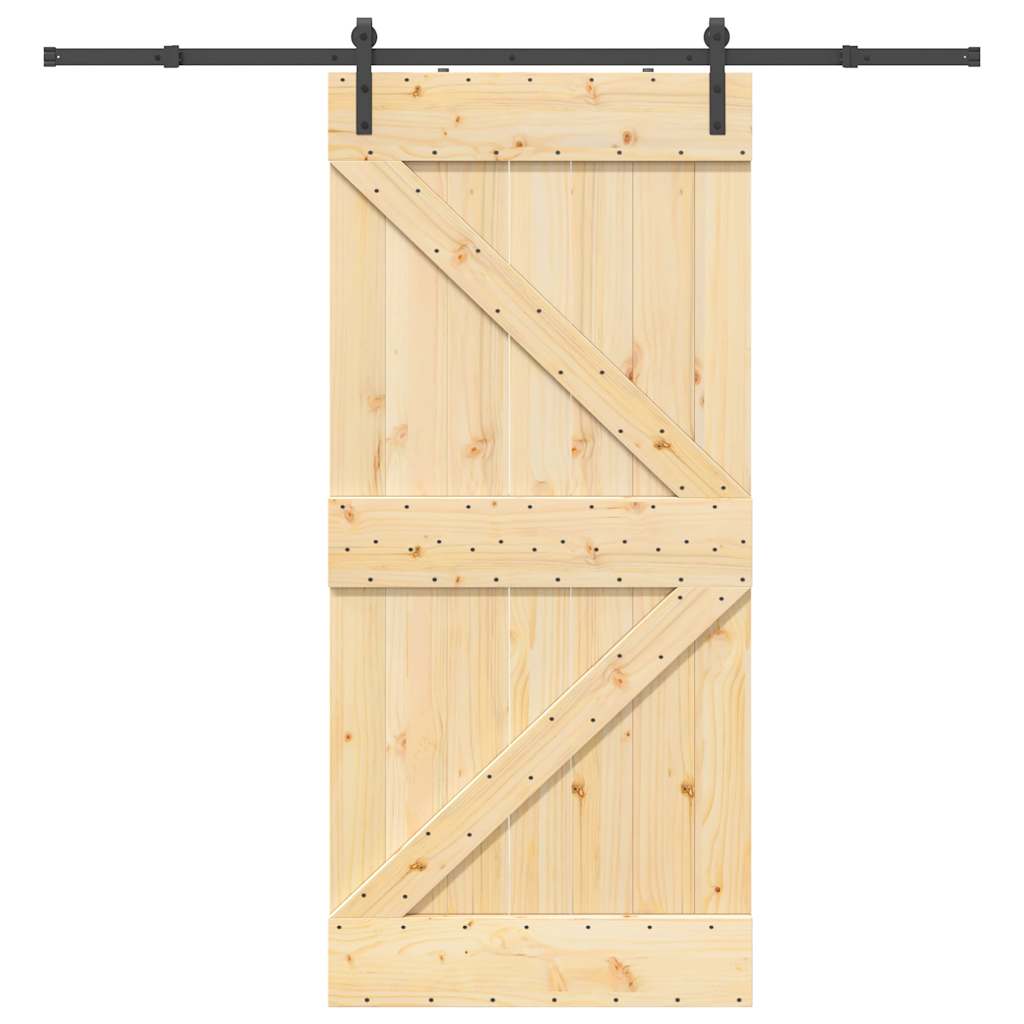 Porta Scorrevole con Set Hardware 95x210 cm Legno Massello Pino 3332612