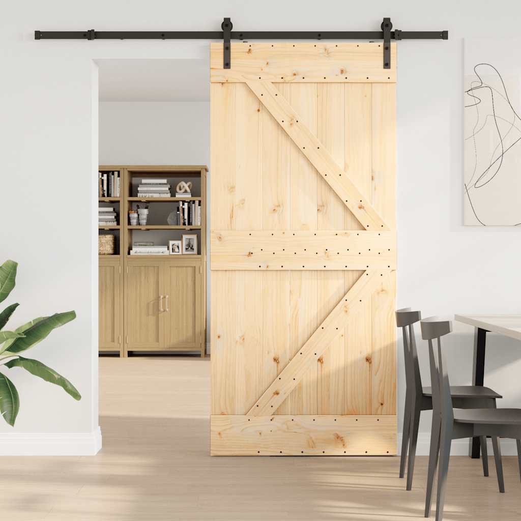 Porta Scorrevole con Set Hardware 95x210 cm Legno Massello Pino 3332612