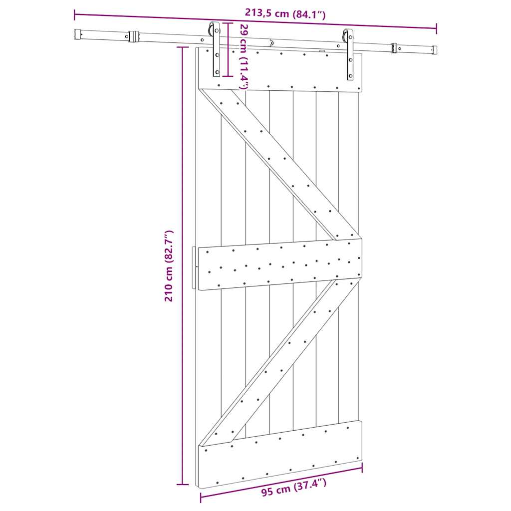 Porta Scorrevole con Set Hardware 95x210 cm Legno Massello Pino 3332612