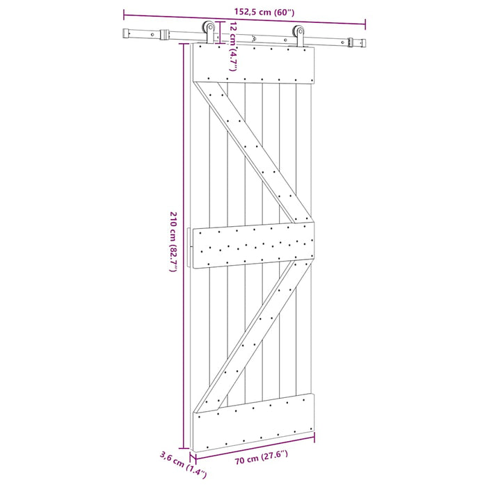 Porta Scorrevole con Set Hardware 70x210 cm Legno Massello Pino 3332616