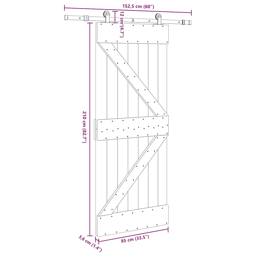 Porta Scorrevole con Set Hardware 85x210 cm Legno Massello Pino 3332617