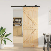 Porta Scorrevole con Set Hardware 80x210 cm Legno Massello Pino