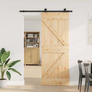 Porta Scorrevole con Set Hardware 80x210 cm Legno Massello Pino