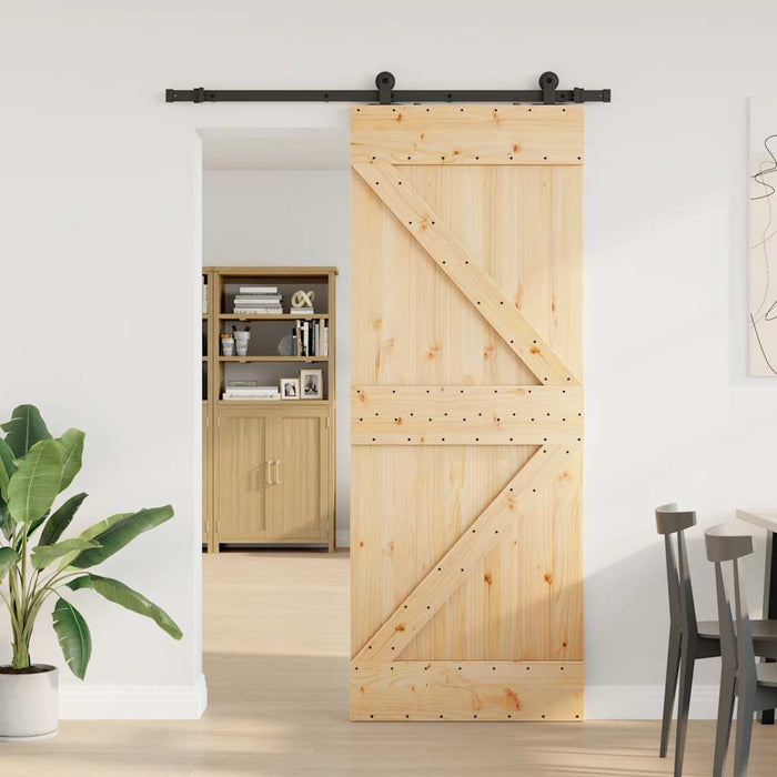 Porta Scorrevole con Set Hardware 80x210 cm Legno Massello Pino 3332619