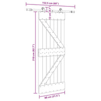 Porta Scorrevole con Set Hardware 80x210 cm Legno Massello Pino 3332619