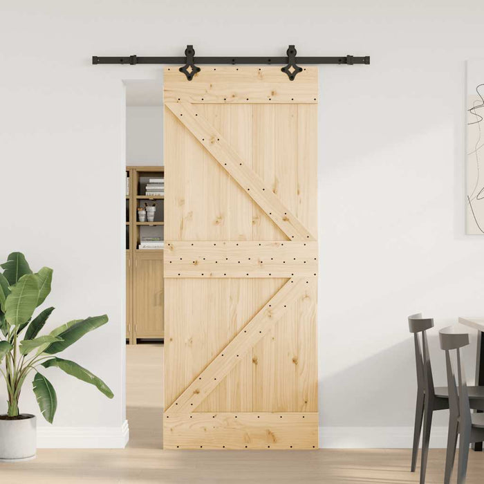 Porta Scorrevole con Set Hardware 85x210 cm Legno Massello Pino 3332629