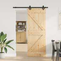 Porta Scorrevole con Set Hardware 80x210 cm Legno Massello Pino 3332631