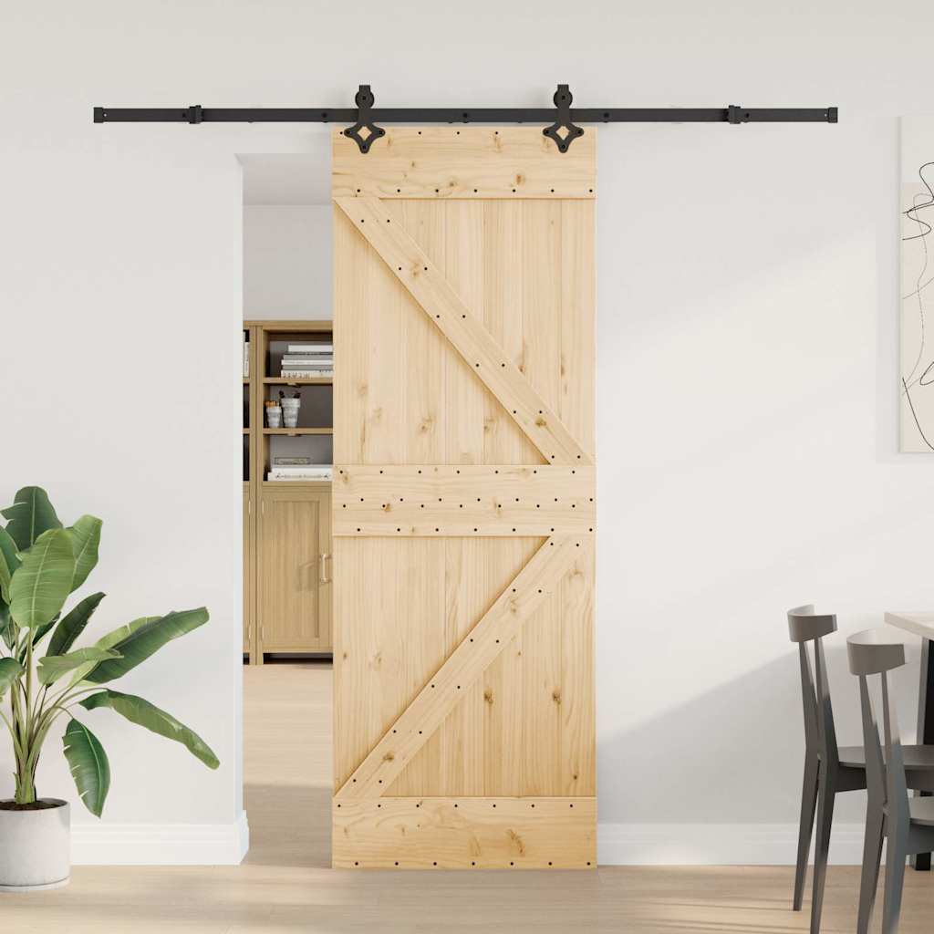 Porta Scorrevole con Set Hardware 70x210 cm Legno Massello Pino 3332634