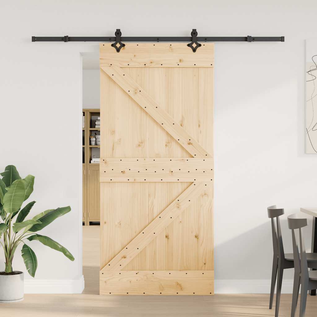 Porta Scorrevole con Set Hardware 95x210 cm Legno Massello Pino 3332636