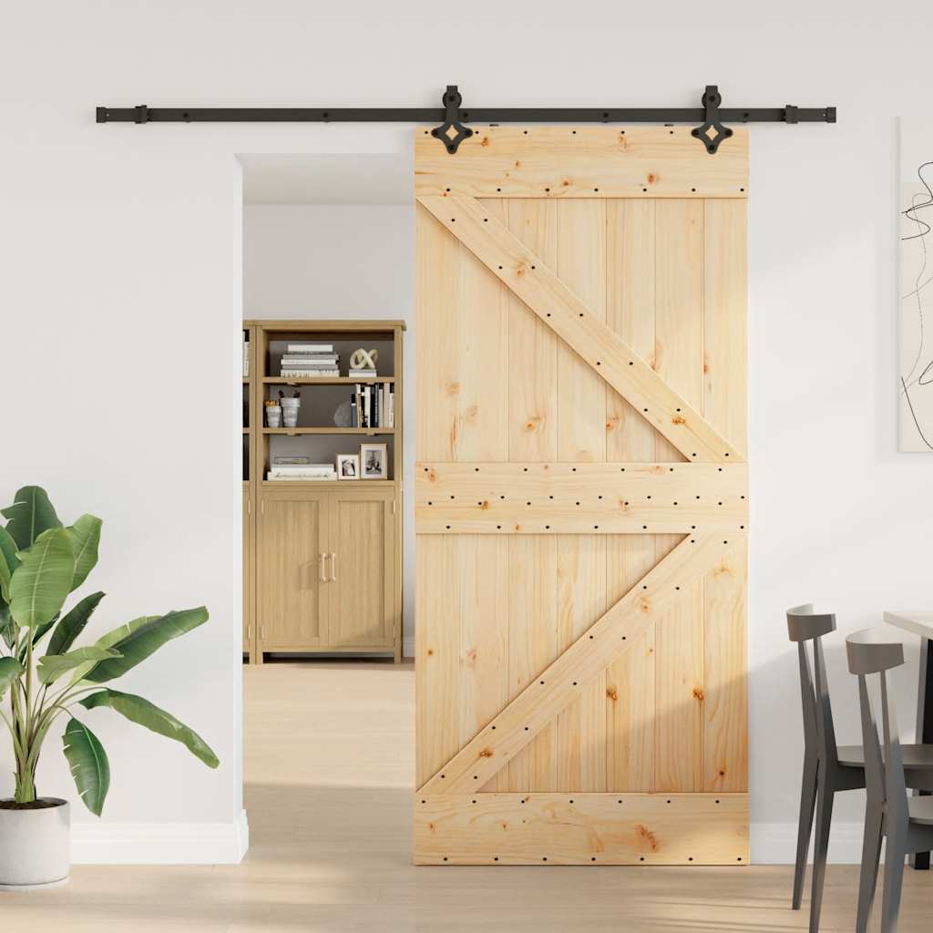 Porta Scorrevole con Set Hardware 80x210 cm Legno Massello Pino 3332637