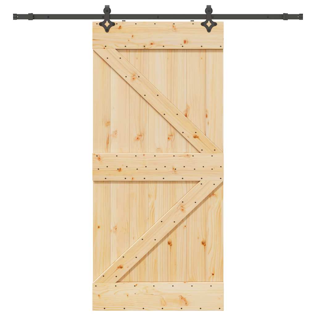 Porta Scorrevole con Set Hardware 90x210 cm Legno Massello Pino 3332638