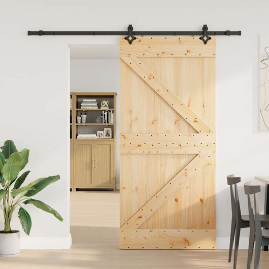 Porta Scorrevole con Set Hardware 100x210cm Legno Massello Pino