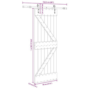 Porta Scorrevole con Set Hardware 70x210 cm Legno Massello Pino 3332640