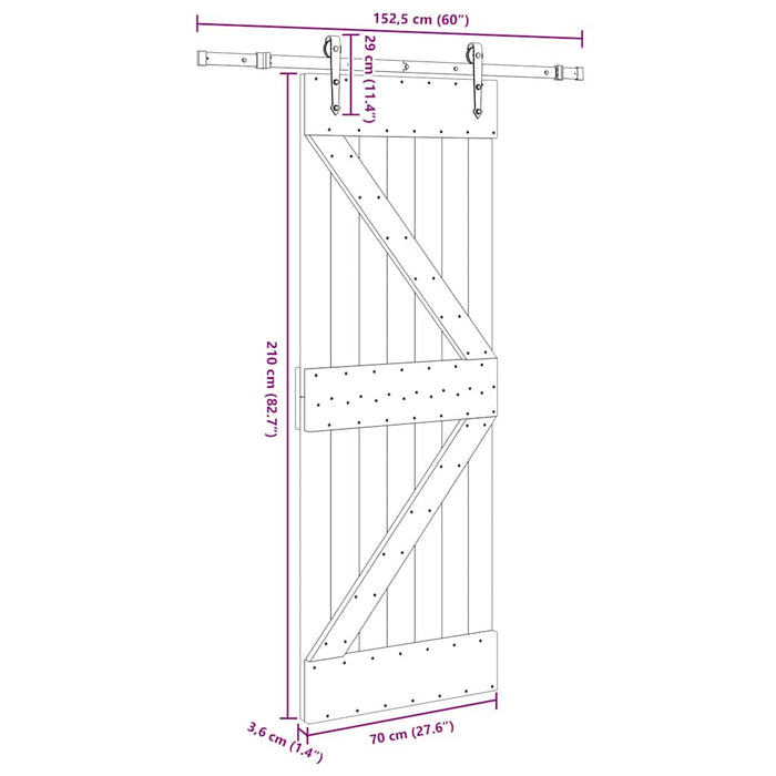 Porta Scorrevole con Set Hardware 70x210 cm Legno Massello Pino 3332640