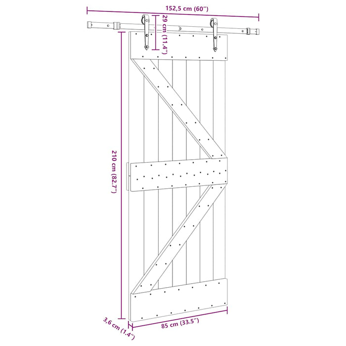 Porta Scorrevole con Set Hardware 85x210 cm Legno Massello Pino 3332641
