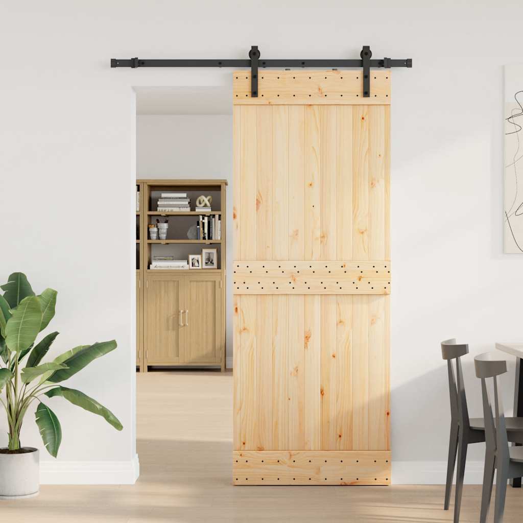 Porta Scorrevole con Set Hardware 80x210 cm Legno Massello Pino 3332653