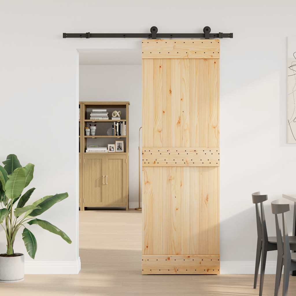 Porta Scorrevole con Set Hardware 70x210 cm Legno Massello Pino