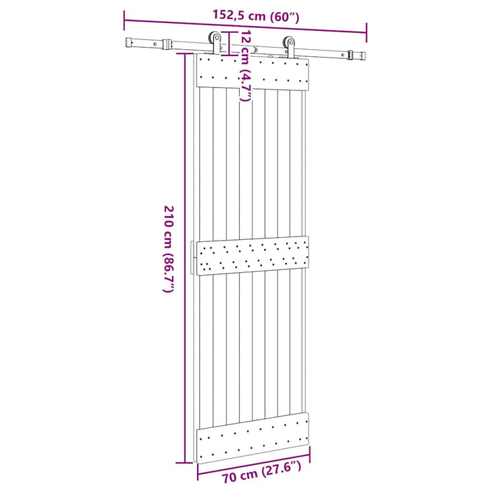 Porta Scorrevole con Set Hardware 70x210 cm Legno Massello Pino