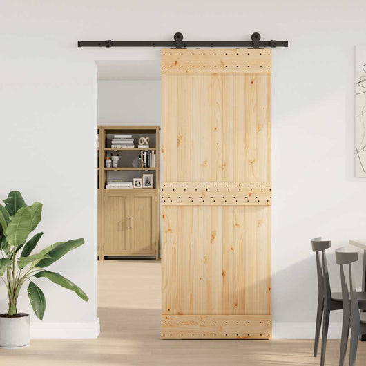 Porta Scorrevole con Set Hardware 80x210 cm Legno Massello Pino 3332665