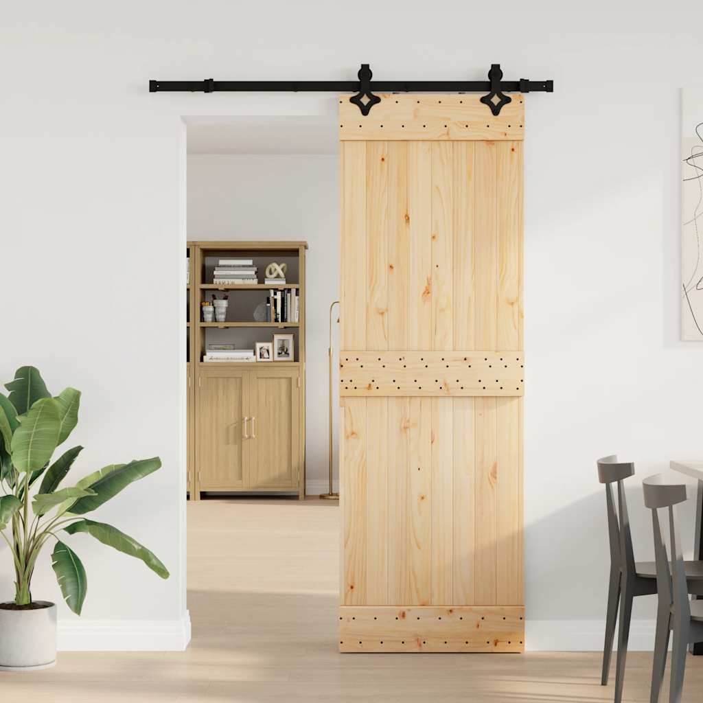 Porta Scorrevole con Set Hardware 70x210 cm Legno Massello Pino 3332676