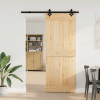Porta Scorrevole con Set Hardware 80x210 cm Legno Massello Pino 3332677