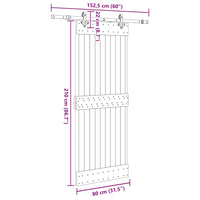 Porta Scorrevole con Set Hardware 80x210 cm Legno Massello Pino 3332677