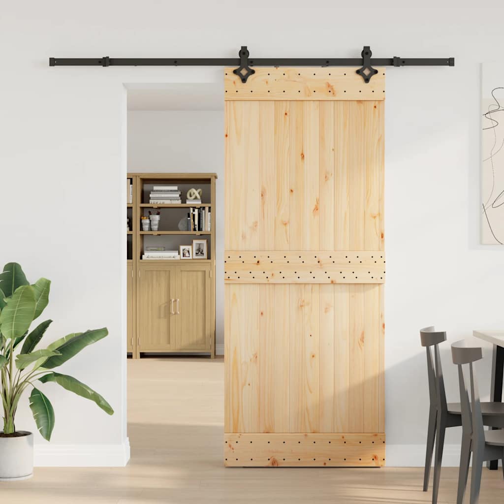 Porta Scorrevole con Set Hardware 85x210 cm Legno Massello Pino 3332684
