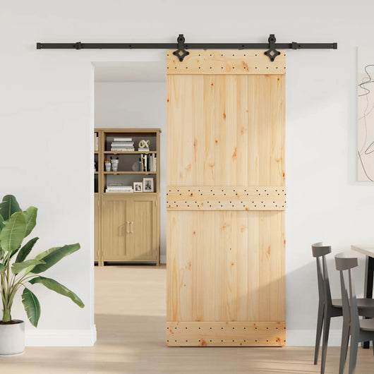 Porta Scorrevole con Set Hardware 85x210 cm Legno Massello Pino 3332684