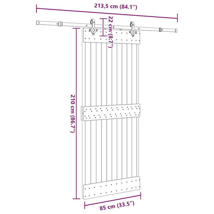 Porta Scorrevole con Set Hardware 85x210 cm Legno Massello Pino