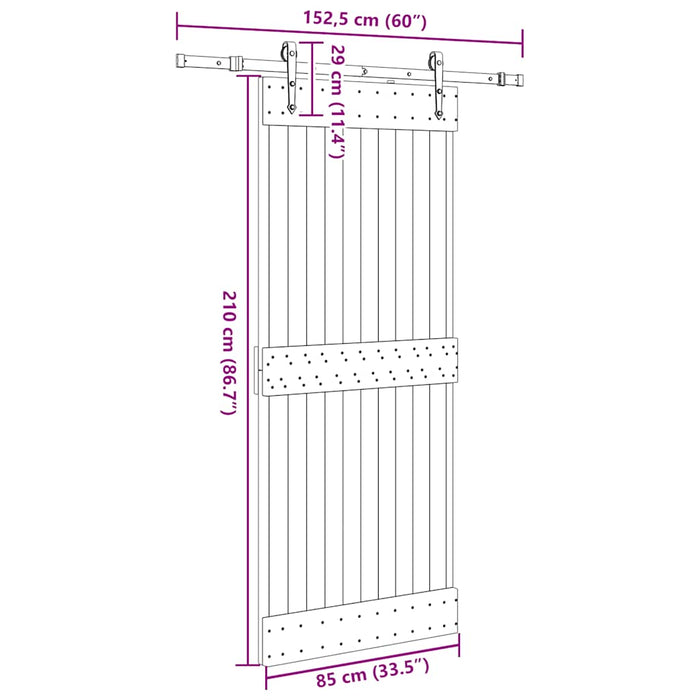 Porta Scorrevole con Set Hardware 85x210 cm Legno Massello Pino 3332690