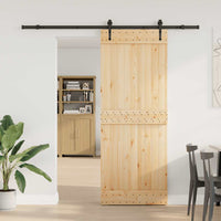 Porta Scorrevole con Set Hardware 80x210 cm Legno Massello Pino 3332695