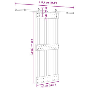 Porta Scorrevole con Set Hardware 80x210 cm Legno Massello Pino 3332695