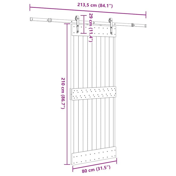vidaXL Porta Scorrevole con Set Hardware 80x210 cm Legno Massello Pino